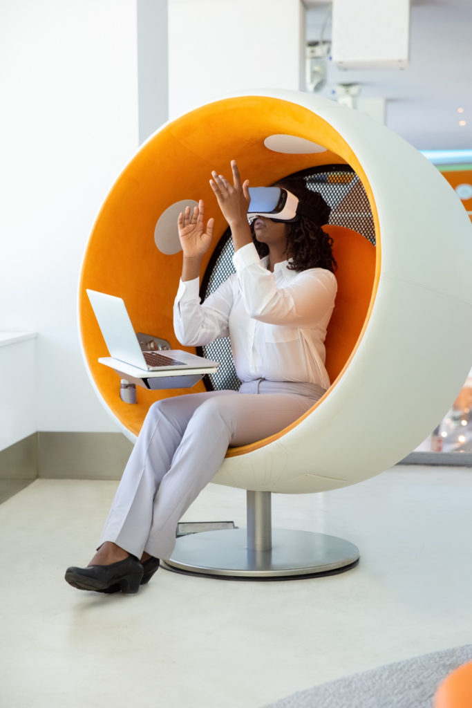 focused woman testing vr headset focused woman testing vr headset